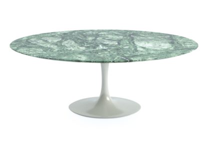 An Image of Knoll Saarinen Tulip Oval Dining Table Arabescato Coated Marble
