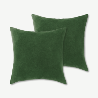 An Image of Lorna Set of 2 Velvet Cushions, 45 x 45cm, Leaf Green