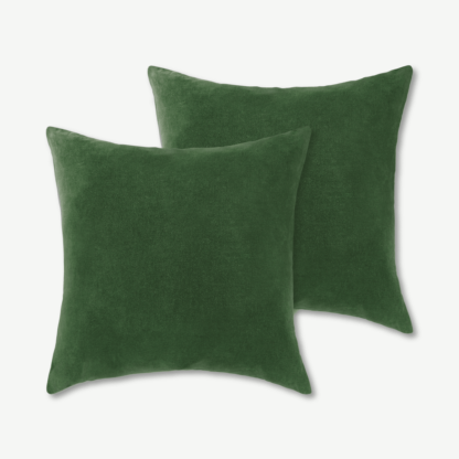 An Image of Lorna Set of 2 Velvet Cushions, 45 x 45cm, Leaf Green