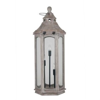 An Image of Antique Wood Lantern Floor Lamp, Grey