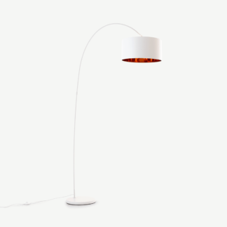 An Image of Sweep Arc Overreach Floor Lamp, Matt White and Copper