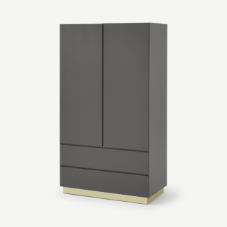 An Image of Elsdon Wardrobe, Charcoal Grey & Brass