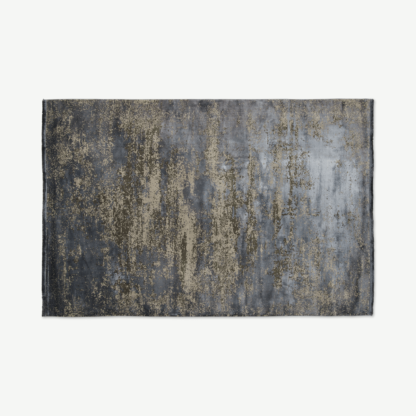 An Image of Engadine Luxury Viscose Low Pile Rug, Large 160 x 230cm, Ink Blue