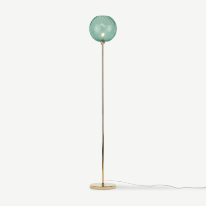 An Image of Ilaria Floor Lamp, Brass and Blue Glass