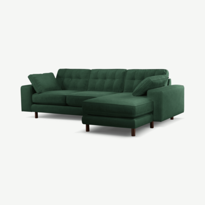 An Image of Content by Terence Conran Tobias, Right Hand facing Chaise End Sofa, Plush Hunter Green Velvet, Dark Wood Leg