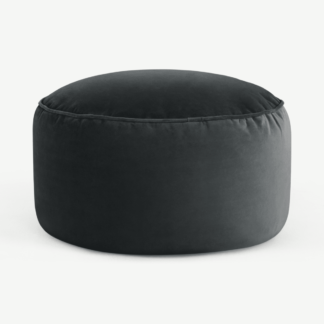 An Image of Lux Velvet floor cushion, Midnight Grey Velvet