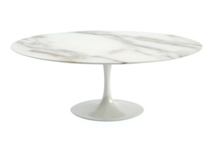 An Image of Knoll Saarinen Tulip Oval Dining Table Arabescato Coated Marble