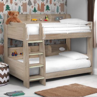 An Image of Domino Oak Wooden and Metal Kids Storage Bunk Bed Frame - 3ft Single
