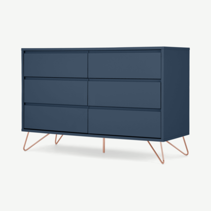 An Image of Elona Compact Wide Chest, 120cm, Dark Blue & Copper