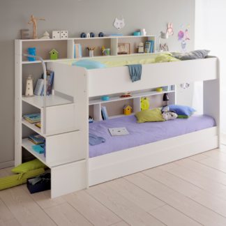 An Image of Bibop White Wooden Bunk Bed with Underbed Storage Drawer Frame Only - EU Single