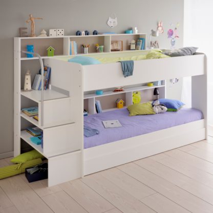 An Image of Bibop White Wooden Bunk Bed with Underbed Storage Drawer Frame Only - EU Single