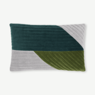 An Image of Balico Velvet Panelled Cushion, 30 x 50 cm, Teal