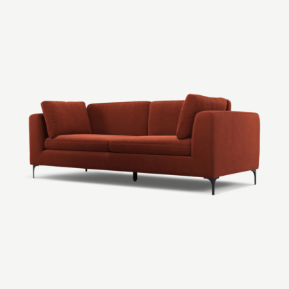 An Image of Monterosso 3 Seater Sofa, Brick Red Velvet with Black Leg
