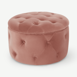 An Image of Hampton Small Round Storage Pouffe, Blush Pink Velvet
