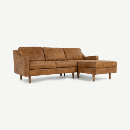 An Image of Dallas Right Hand Facing Chaise End Corner Sofa, Outback Tan Premium Leather