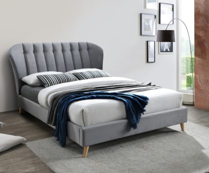 An Image of Elm Grey Velvet Fabric Bed Frame - 4ft6 Double