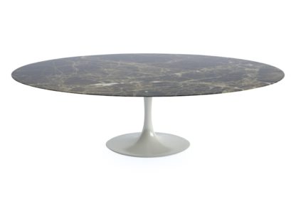 An Image of Knoll Saarinen Tulip Oval Dining Table Arabescato Coated Marble