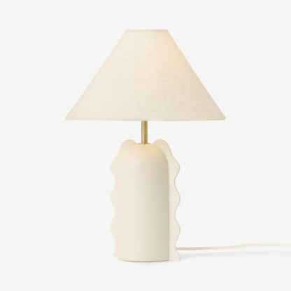 An Image of 2LG Table Lamp, Off-White Glaze Ceramic & Textured Fabric Shade