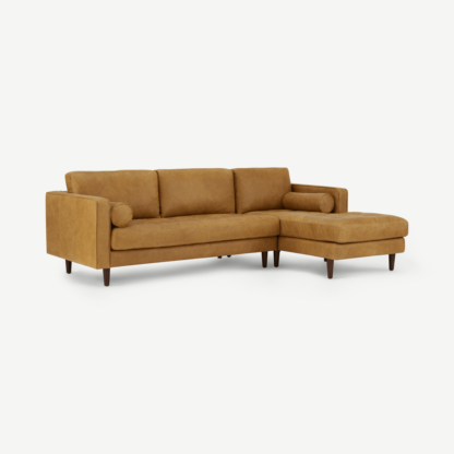 An Image of Scott 4 Seater Right Hand Facing Chaise End Corner Sofa, Charm Tan Premium Leather