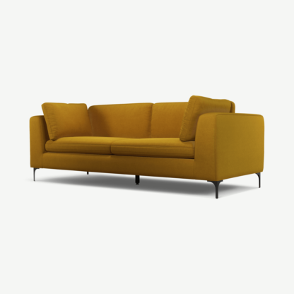 An Image of Monterosso 3 Seater Sofa, Vintage Mustard Velvet with Black Leg