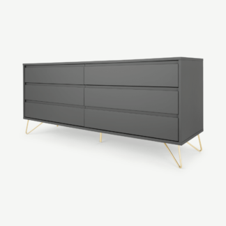 An Image of Elona Wide Chest Of Drawers, Charcoal & Brass