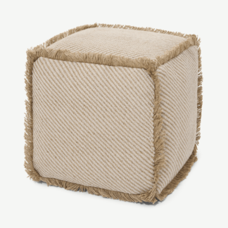 An Image of Kirby Square Textured Pouffe, Jute & Taupe Cotton Blend