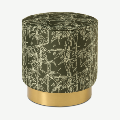 An Image of Poodle & Blonde Hetherington Brass Base Pouffe, Small, Bamboo Printed Velvet