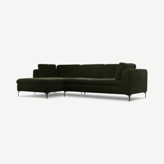 An Image of Monterosso Left Hand Facing Chaise End Sofa, Dark Olive Velvet with Black Leg
