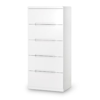 An Image of Manhattan Gloss White 5 Drawer Narrow Chest