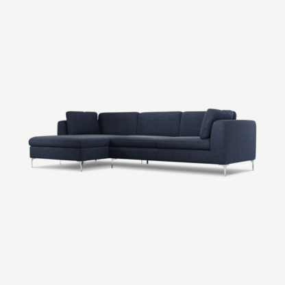 An Image of Monterosso Left Hand Facing Chaise End Sofa, Textured Mist Blue with Chrome Leg