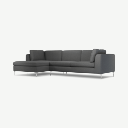 2dbf90c18f12683cda56f7fd3ca39b0024c1d06118082873159e2fdaf2a5d85b-1.png An Image of Monterosso Left Hand Facing Chaise End Sofa, Elite Grey with Chrome Leg