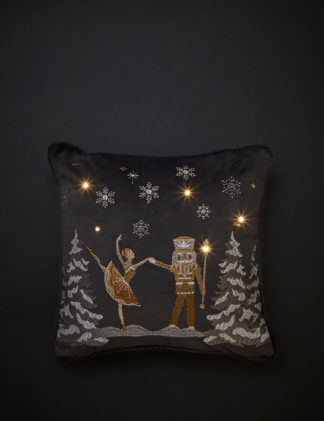 An Image of M&S Velvet Nutcracker Small Light Up Cushion