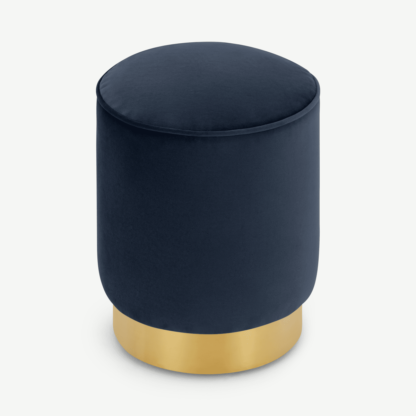 An Image of Hetherington Small Brass Base Pouffe, Monarch Blue Velvet