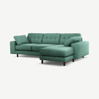 An Image of Content by Terence Conran Tobias, Right Hand facing Chaise End Sofa, Textured Weave Teal, Dark Wood Leg