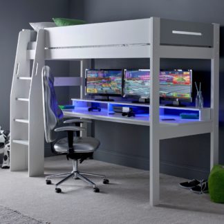 An Image of Urban White and Grey Console Gaming Wooden High Sleeper Frame - EU Single