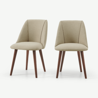 An Image of Lule Set of 2 Dining Chairs, Ecru & Walnut Leg