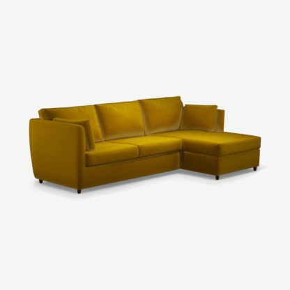 An Image of Milner Right Hand Facing Corner Storage Sofa Bed with Foam Mattress, Saffron Yellow Velvet