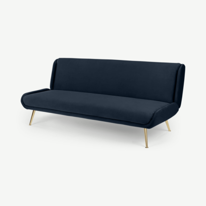 An Image of Moby Click Clack Sofa Bed, Ocean Blue Velvet