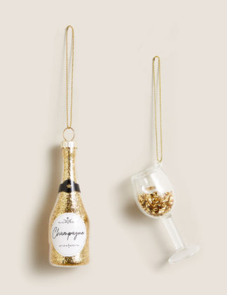 An Image of M&S 2 Pack Gold Champagne Tree Decorations, Gold