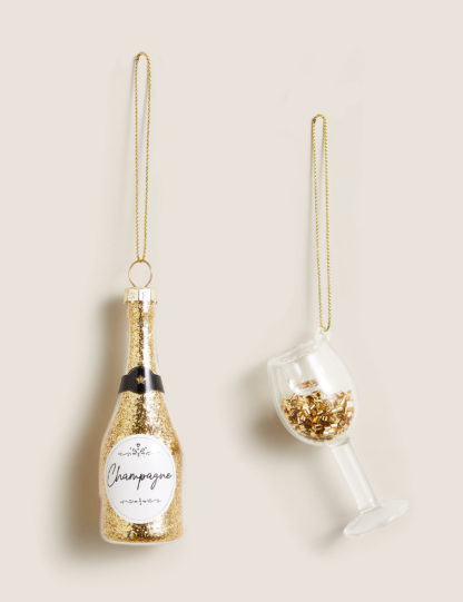 An Image of M&S 2 Pack Gold Champagne Tree Decorations, Gold
