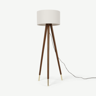 An Image of Bree Turned Wood Tripod Floor Lamp, Dark Wood & White