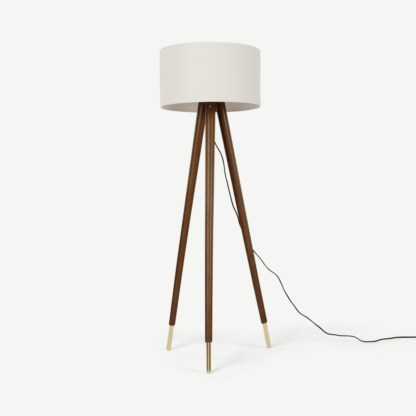 311a86ad7eef11b59681f78f6d7dc5d79fc494900681e267d04343567aea85d1-1.png An Image of Bree Turned Wood Tripod Floor Lamp, Dark Wood & White