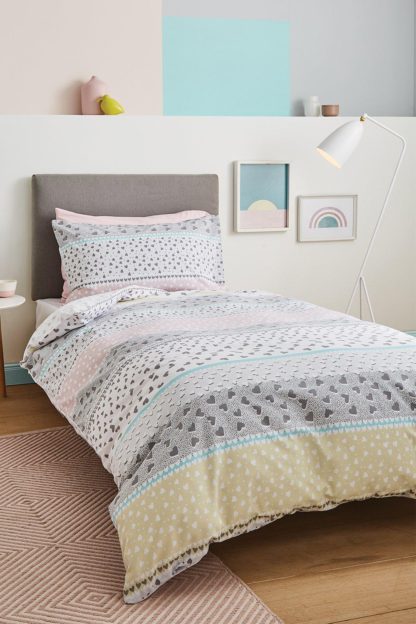 An Image of Banded Ditsy Hearts Single Duvet Set