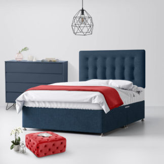 An Image of Cornell Buttoned Midnight Blue Fabric 2 Drawer Same Side Divan Bed - 4ft6 Double