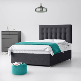 An Image of Cornell Buttoned Charcoal Fabric 2 Drawer Same Side Divan Bed - 6ft Super King Size