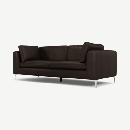 An Image of Monterosso 3 Seater Sofa, Denver Dark Brown Leather with Chrome Leg