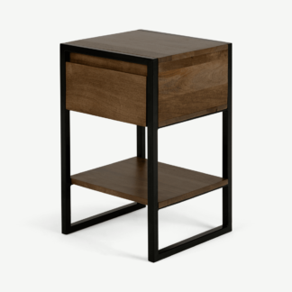 An Image of Rena Bedside Table, Mango Wood & Black Metal