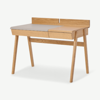 An Image of Calama Compact Desk, Oak & Faux Leather