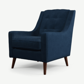 An Image of Content by Terence Conran Tobias, Armchair, Plush Indigo Velvet, Dark Wood Leg