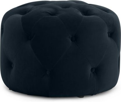 An Image of Hampton Small Round Pouffe, Moonlight Blue Velvet